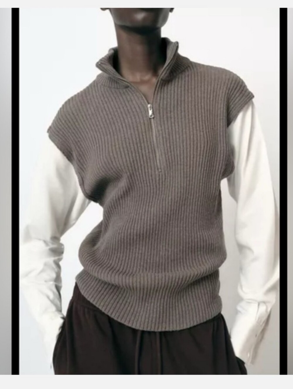 Zara Taupe Ribbed Sweater Layered Look